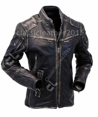 Chaqueta de cuero sintético para hombre vintage estilo motociclista motocicleta café corredor PU/ Foto 1 de 3