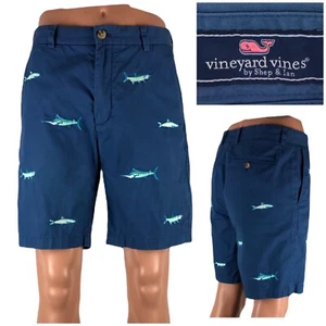 Vineyard Vines Herren 32 Breaker Shorts blau 8" Schrittlänge bestickt Fisch überall - Bild 1 von 12
