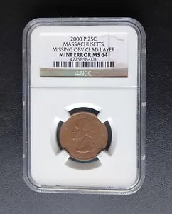 2000 MASSACHUSETTS State Quarter MISSING OBV CLAD LAYER NGC MS 64 - Picture 1 of 2