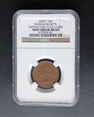 2000 MASSACHUSETTS State Quarter MISSING OBV CLAD LAYER NGC MS 64 - Image 1 of 2