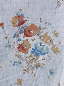 MCM POPPY Orange Blue Gold Bouquet print Cotton Fitted Sheet Double Full VGUC - Picture 1 of 6