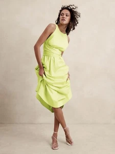Banana Republic Stretch Cotton Poplin Maxi Dress Green Citrine NWT $220 6 - Picture 1 of 7