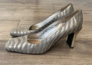 TIMOTHY HITSMAN Silver Heel Zebra Print Striped Court Shoes Sz 8.5 US 6.5 UK - Picture 1 of 9