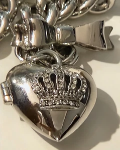 JUICY COUTURE Bracelet Heart Charm + Bow Toggle Silver Plated Y2K RARE - Picture 1 of 12