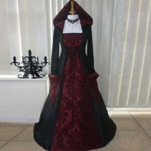 Vintage Women's Victorian Medieval Dress Renaissance Gothic Dress Costume Hooded