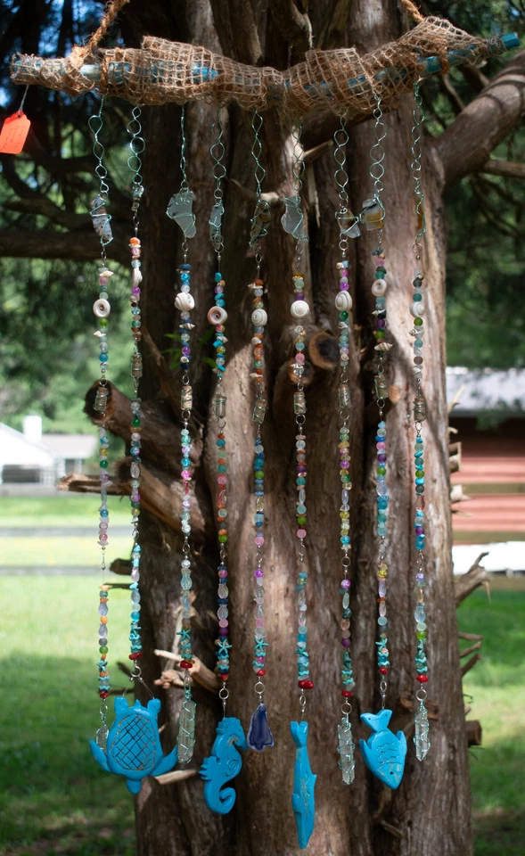 Carillón de viento grande hecho a mano con temática de mar 18x36 9 cuerdas interior exterior Foto 1 de 4