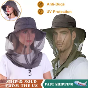 Mosquito Head Net Bug Netting Hat Sun Protection Bucket Safari Fishing Men Women - Picture 1 of 9