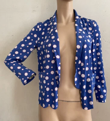 RIVER ISLAND RARE BLUE POLKA DOT SCALLOP BLAZER JACKET XS UK 6 EU 34 US 2 BNWT - Image 1 of 4