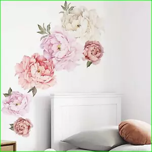 Watercolor Peony Flowers Wall Decals Floral Wall Stickers for Living Room Poster - Picture 1 of 14