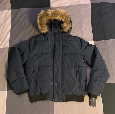 Tommy Hilfiger Men's Navy Short Snorkel Faux Fur Hooded Full Zip Jacket NWT - Image 1 of 4