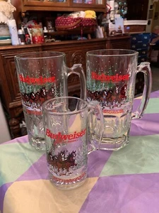 Budweiser Vintage Clydesdales Glass Beer Steins Set of 3 1989 - Picture 1 of 11