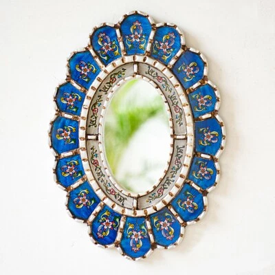Peruvian Blue Wall Hanging oval mirror for living room decor | mothers day gift - Image 1 of 4