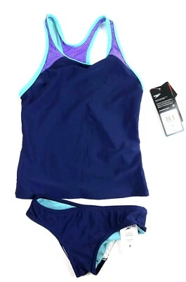 Conjunto de traje de baño Tankini Speedo azul de dos piezas para niña talla 8 Foto 1 de 3