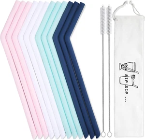 12 Pcs Reusable Silicone Drinking Straws with Travel Case - Long Drinking Straws - Picture 1 of 7