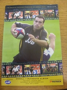 20/09/2003 Rugby Union Programme: Orrell v Plymouth Albion. Footy Progs/Bobfrank - Picture 1 of 1