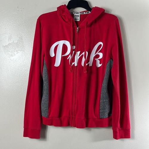 UNDERCOVER Felpa rosa Victoria’s Secret con cappuccio donna taglia L rossa con logo grafico full zip
