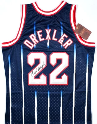 Clyde Drexler Signed Rockets Mitchell & Ness Hardwood Swingman Jersey- JSA W - Image 1 of 4