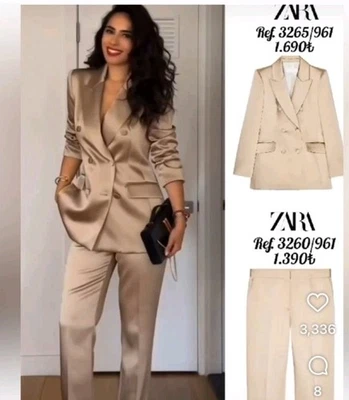 ZARA 2 PIEZAS BLAZER SATINADO DOBLE BOTONADURA CON PANTALÓN SATINADO TALLA XS Foto 1 de 4