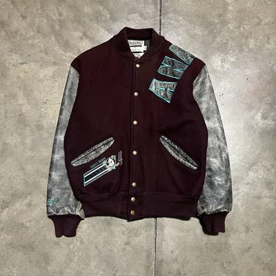 Vintage Anaheim Mighty Ducks Varsity Jacket Men M Burgundy NHL Delong Leather - Image 1 of 4