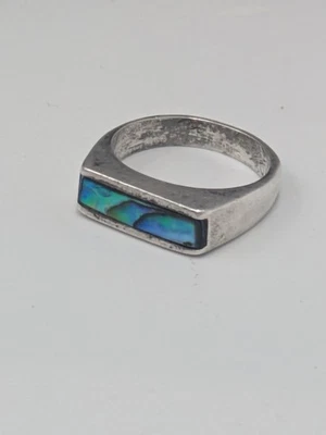 Vintage Sterling Silver 925 Abalone Shell Modernist Ring Size 4.5 - Image 1 of 4