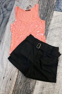 Banana Republic Shorts High Rise Belt Black Paper bag Waist Size 2 & APT 9 Shirt - Image 1 of 4