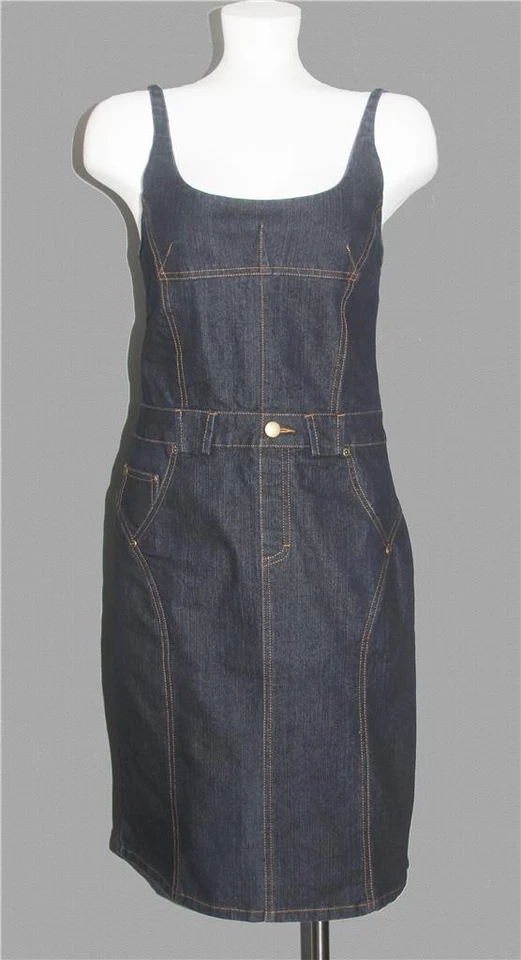 MODA Denim Oscuro Ajustable Vestido tipo jersey con tirantes 5 puntos cremallera trasera imitación mosca para mujer 6 nuevo sin etiquetas Foto 1 de 1