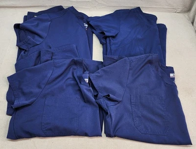 Lote de 4 Camisetas Exfoliantes Grandes Para Mujer Azul Marino Gris Anatomía Spandex Elastizadas Foto 1 de 4