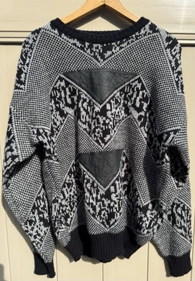 Vintage 80s/90s Fair Skies Knit Sweater Leather Patches Hipster Grunge Size XL - Image 1 of 4