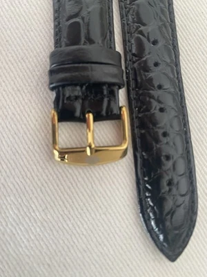 Correa de reloj Franck Muller de 20 mm de cuero negro OEM con hebilla chapada en oro Foto 1 de 4