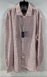Joseph Abboud Mens Red Stripe Linen Modern Fit Long Sleeve Shirt L - Picture 1 of 5