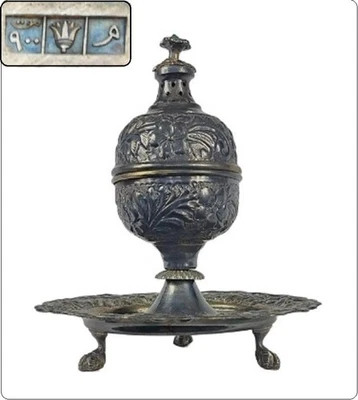 Quemador de incienso islámico de plata maciza egipcio del Medio Oriente olla incensario cuenco 352 g Foto 1 de 4