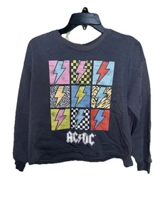 AC/DC Sweat Shirt Girls Sz (10-12) XL Blue Pink Cotton Graphic Rock Band, Youth - Picture 1 of 11