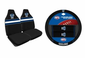 SET OF 2 GEELONG CATS AFL FRONT CAR SEAT COVERS + STEERING WHEEL COVER - Afbeelding 1 van 3
