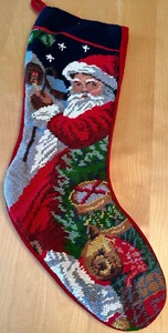 WEIHNACHTSSTRUMPF WEIHNACHTSMANN SPIELZEUG NADELSPITZE WOLLE SAMTRÜCKEN - Bild 1 von 3