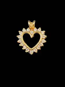 Heart Shaped Pendant ONLY Clear Rhinestones Gold Tone 1" Fashion Jewelry - Picture 1 of 7