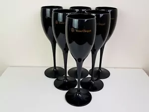 6x Veuve Clicquot Acrylic Plastic Champagne Black Glasses Flutes 195ml 20,6cm - Picture 1 of 11