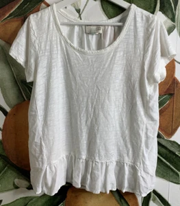 Top de viscosa Saturday Sunday Anthropologie talla 4 blanco manga corta dobladillo plisado - Imagen 1 de 8