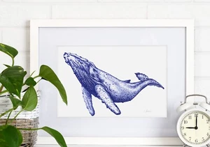 Magnificent Humpback Whale - A4 Art Print (on 250gsm white paper) - Picture 1 of 4