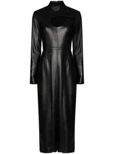 Stilvoll plissiertes Midi-Ballkleid aus echtem Leder für Nachtclubkleidung - Bild 1 von 4