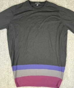 John Smedley New Zealand Merino Contrast Colour Stripe Knit M Purple/grey - Picture 1 of 10