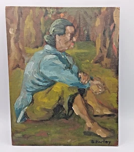 S.Farley Oil Painting Impressionist Portrait Lady in Garden Canvas on Board - Picture 1 of 14