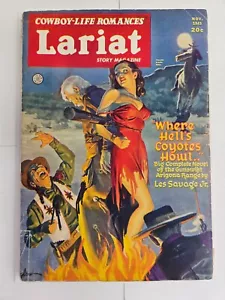 Revista Lariat Pulp noviembre 1945 "Where Hell's Coyotes Howl" estaca Burning GGA - Imagen 1 de 8