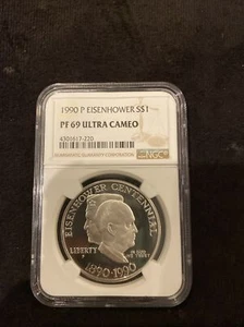 1990-P EISENHOWER CENTENNIAL SILVER PROOF S$1 NGC PF69 ULTRA CAMEO - Picture 1 of 6