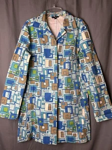 Giacca trench corto ZINC retrò blu verde mod stile anni 60 stampa geo taglia S - Foto 1 di 15