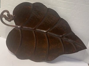 Hammered Metal Leaf Shaped Tray/wall Decorative. Bronze 17x11 India Centerpiece - Picture 1 of 3