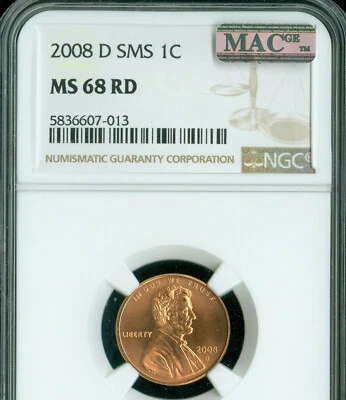 2008 D LINCOLN CENT NGC MS68 RD SMS PQ  MAC SPOTLESS . - Image 1 of 2