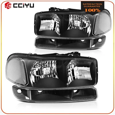 For 1999-2007 GMC Sierra Yukon 1500 Black Housing Headlight Assembly+Bumper Lamp - Image 1 of 4