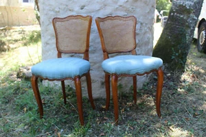 Antique French vintage pair of farmhouse chairs shabby chic - Picture 1 of 10