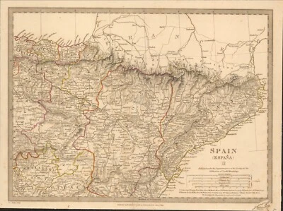1831 Espanha/Catalunha mapa antigo SDUK gravado por J C Walker - Imagem 1 de 2