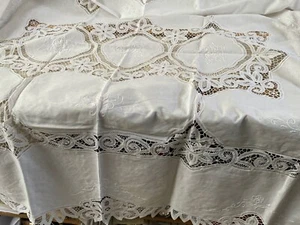 New & Vintage White Cotton Machine Made Battenburg Lace Tablecloth 52" X 70" - Picture 1 of 8